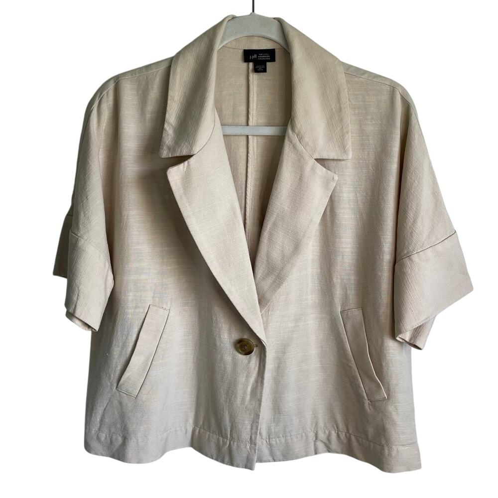 J. Jill Wearever Collared One Button Jacket Sz XSP Beige Lightweight Linen Blend